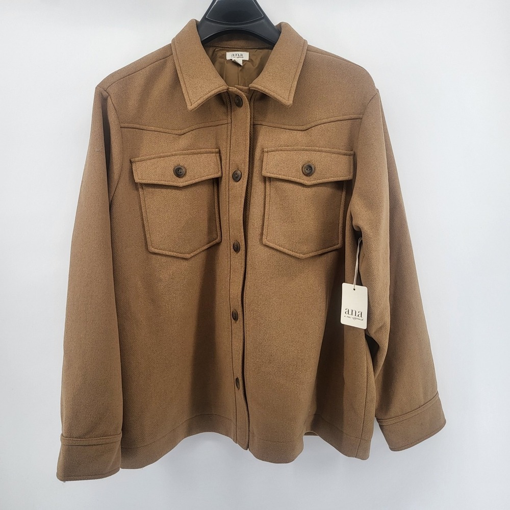 ANA a new approach Women's XL Camel Brown Button Down Lined Jacket Shacket Coat